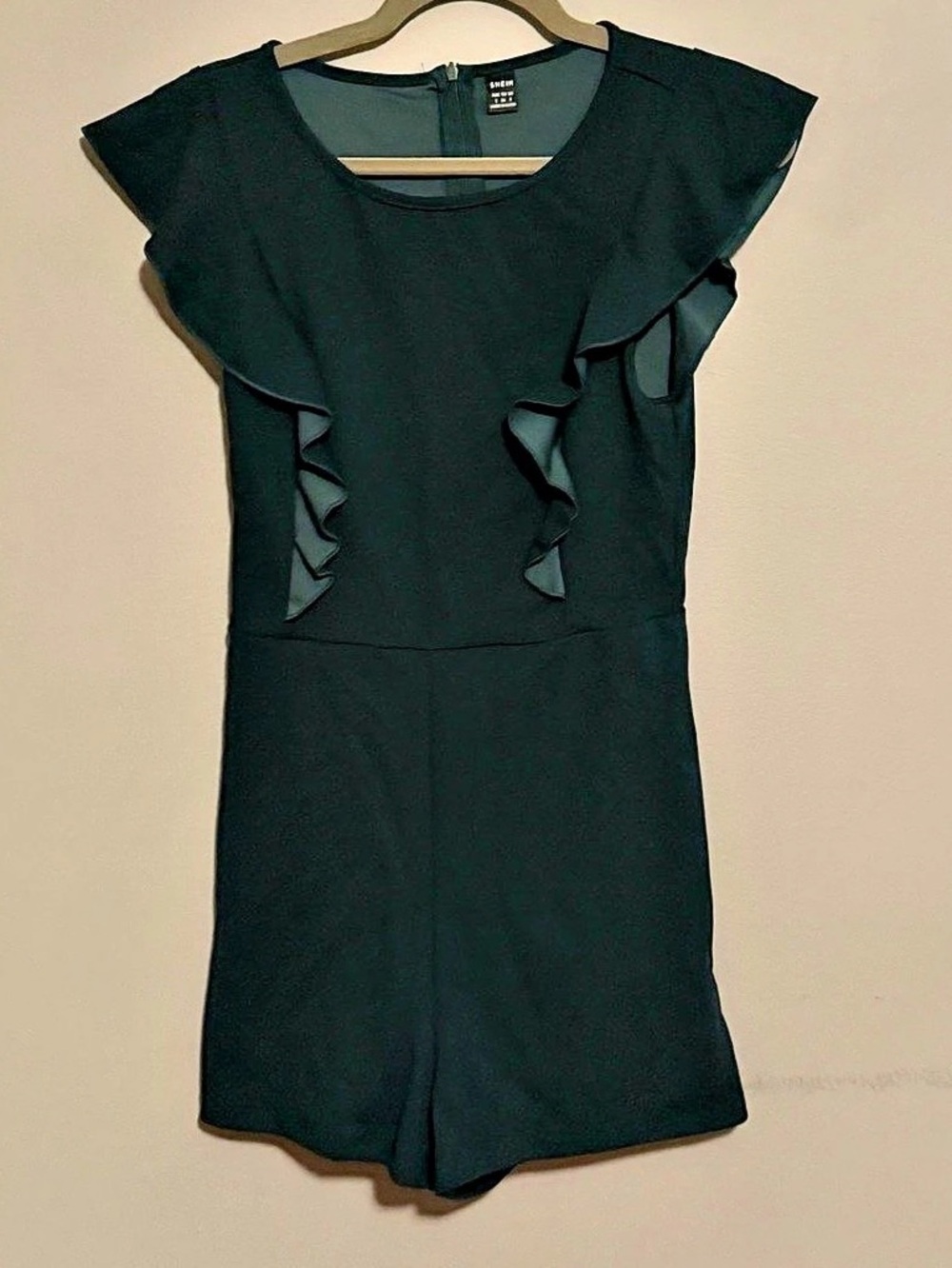 SHEIN Ruffle Romper in Hunter Green Size Small